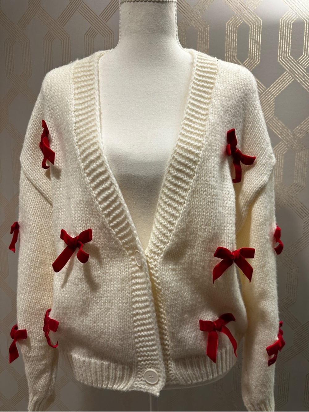 New Luna Ivy RED Bow/ribbon Coquette Cardigan Sweater